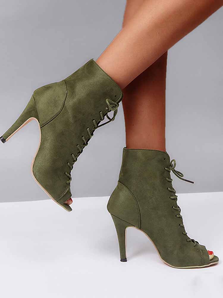 Peep Toe Lace-up Boots