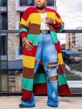 Knitted Multicolor Colorblock Cardigan