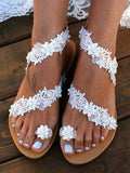 Lace Flower Pearl Flat Beach Sandals