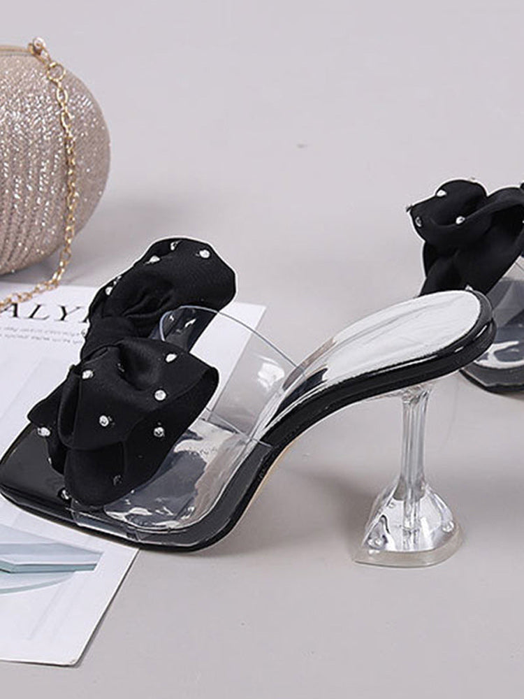 Silk Bowknot Rhinestone Deco Sandals