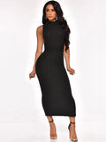 Solid Color Backless Maxi Dress