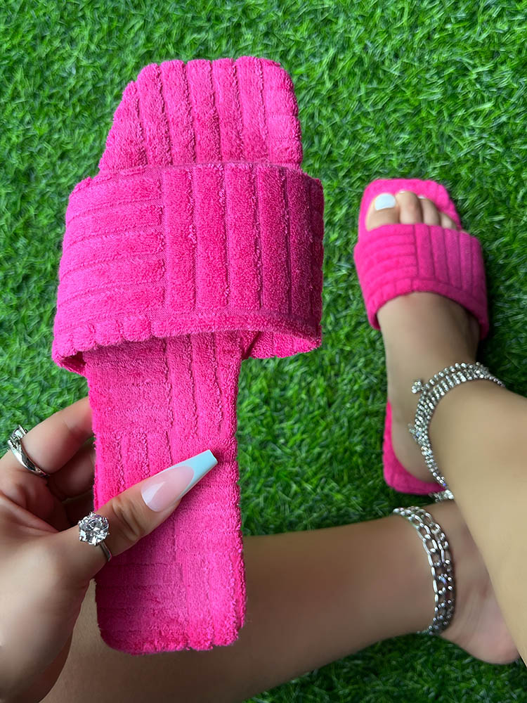 Toweling Flat Heel Slides