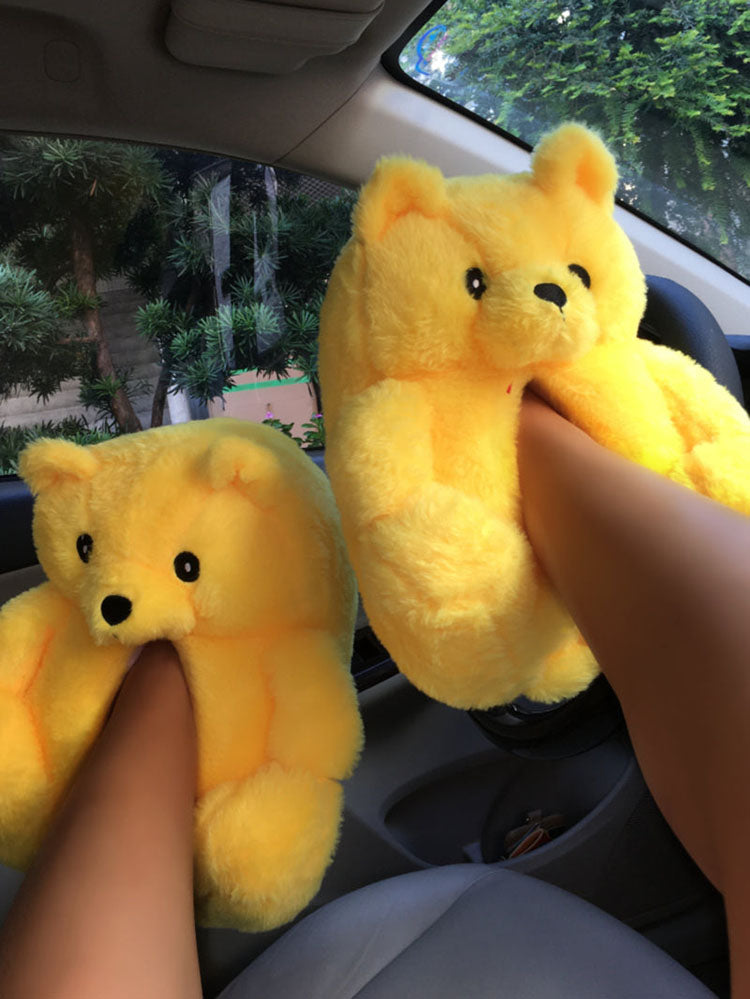 Pantuflas de osito de peluche esponjoso