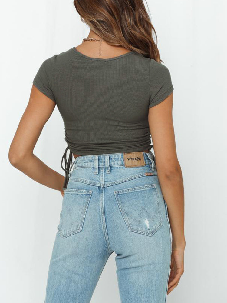 Cropped Navel Drawstring Top