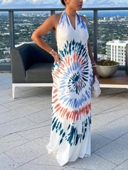 Tie Dye Halter Backless Dress