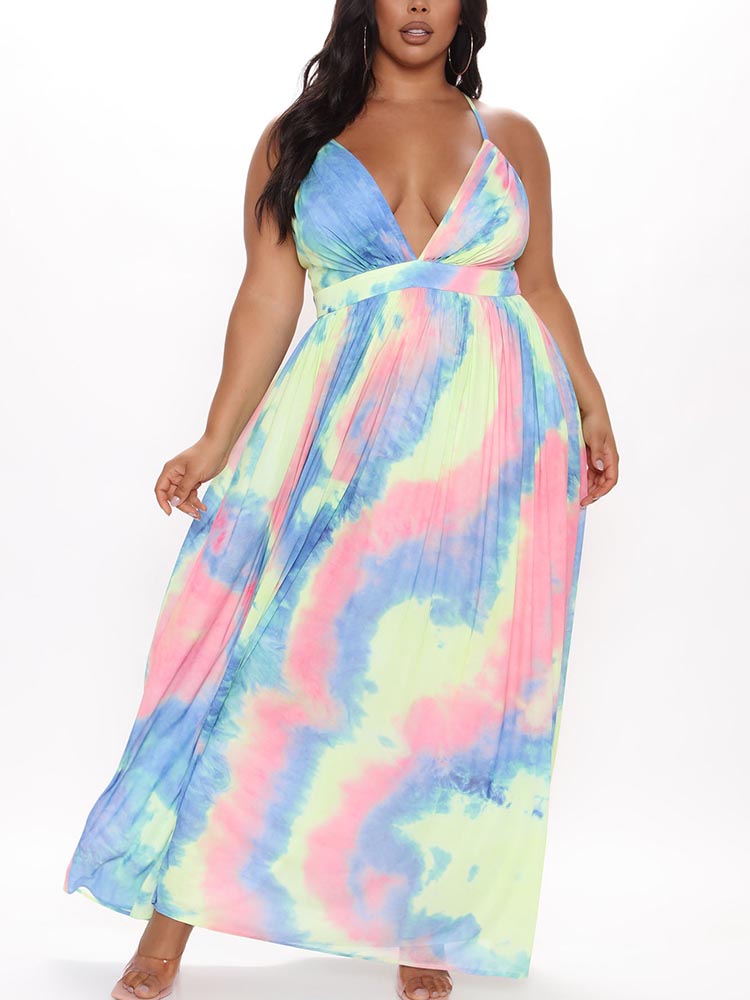 Backless Tie Dye Maxi Dress