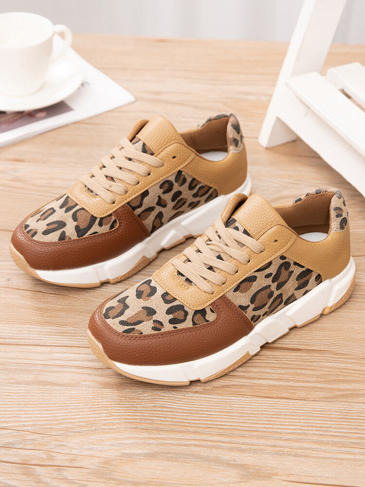 Zapatillas deportivas casuales de PU con estampado de leopardo