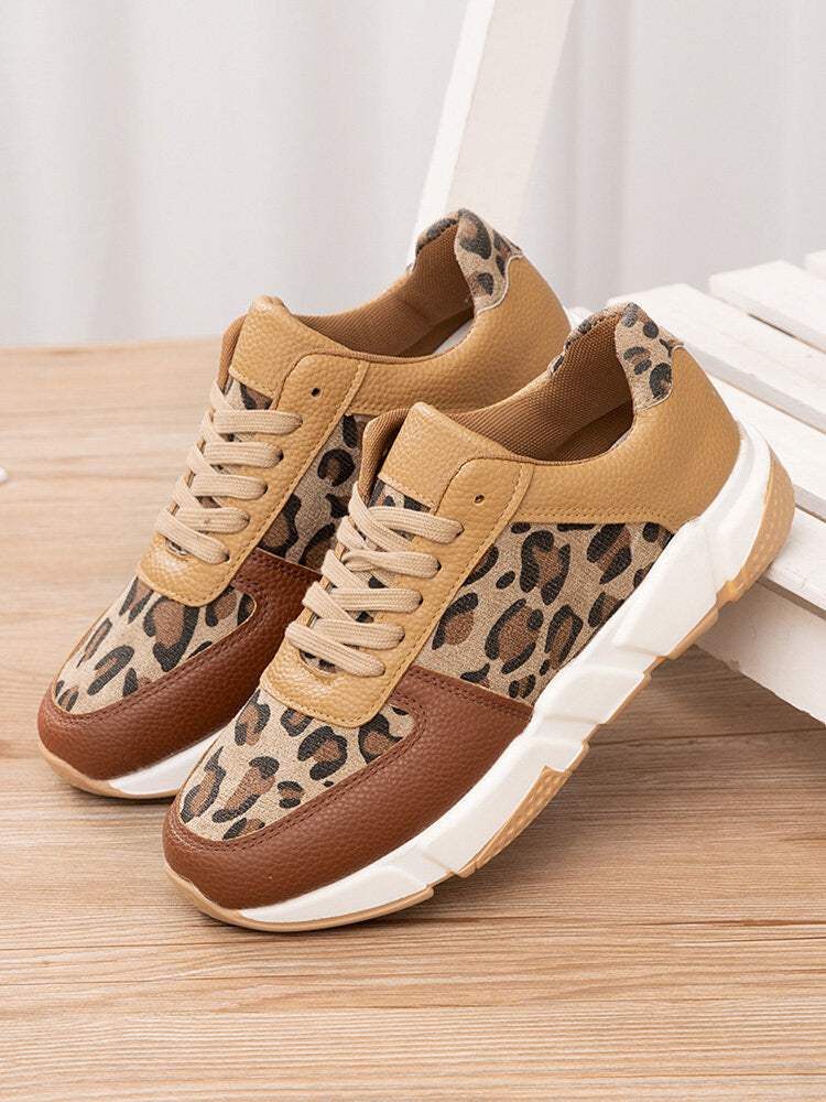 Zapatillas deportivas casuales de PU con estampado de leopardo