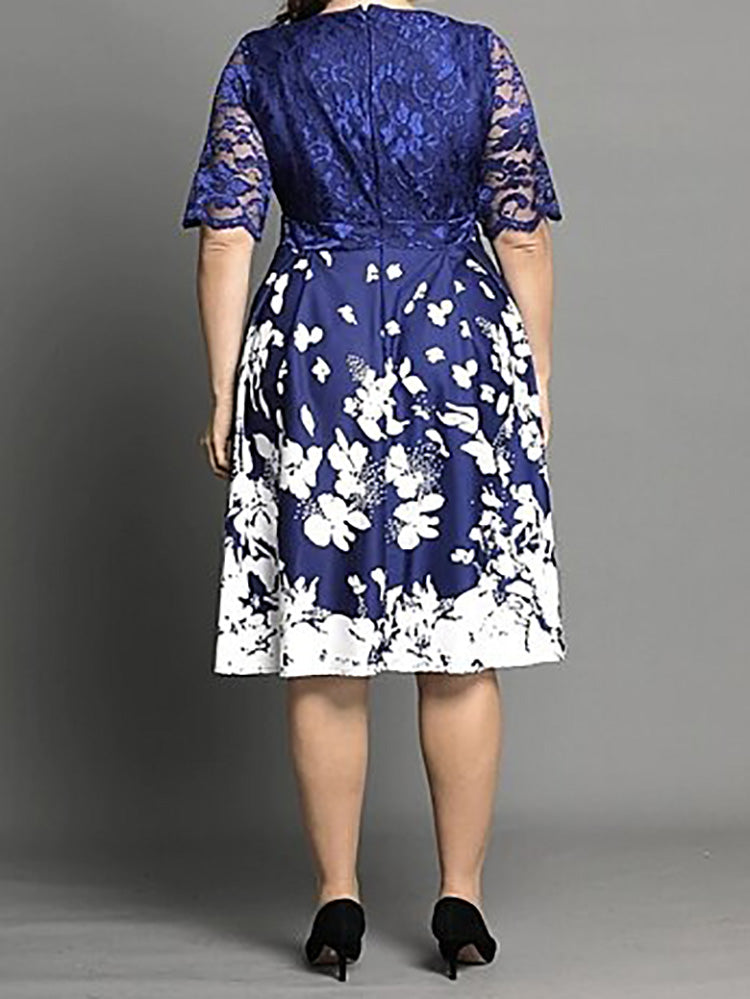 Lace Patchwork Butterfly Print Dress