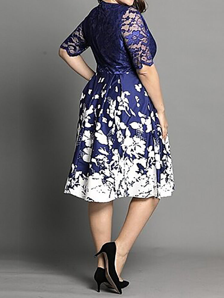 Lace Patchwork Butterfly Print Dress