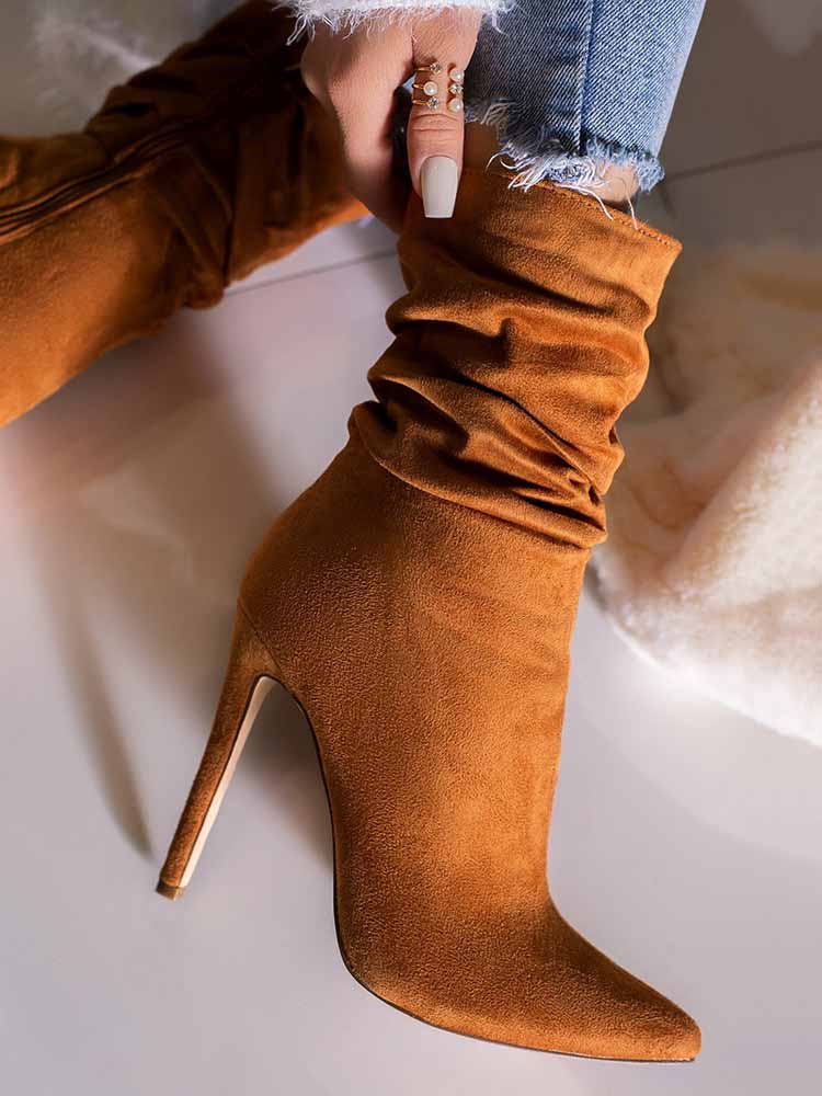 Ruched Stiletto Heeled Side Zipper Boots