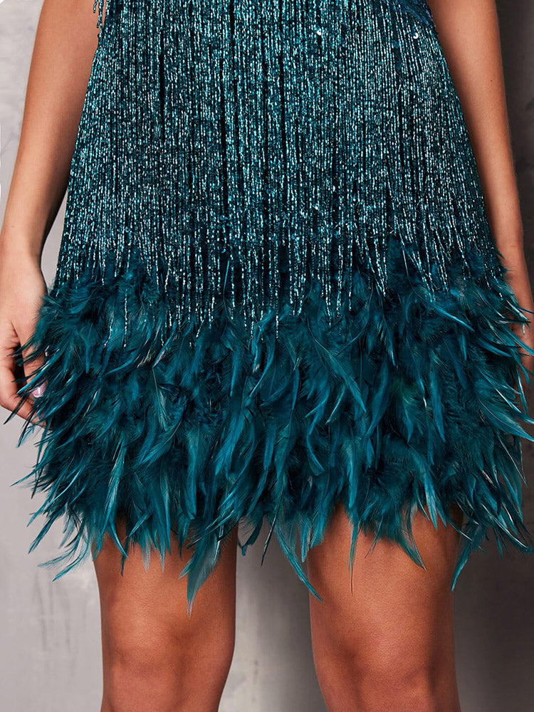 Feather Sequin Tassels Dress