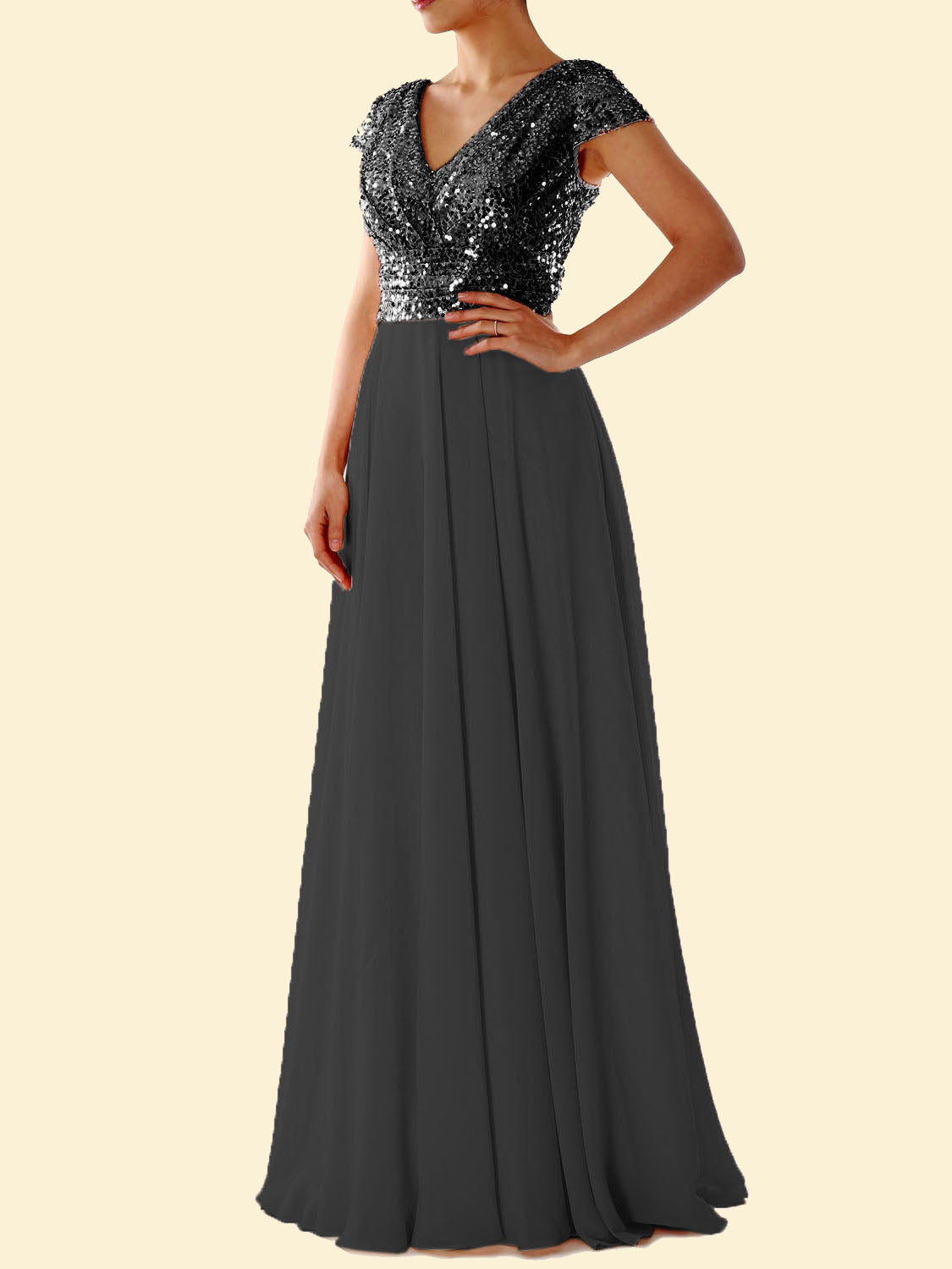 V-Neck Sequin Evening Dress