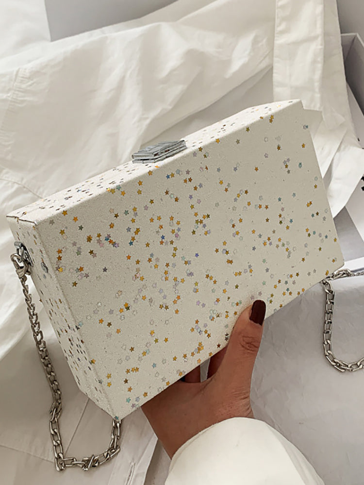 Glitter Decor Chain Box Bag