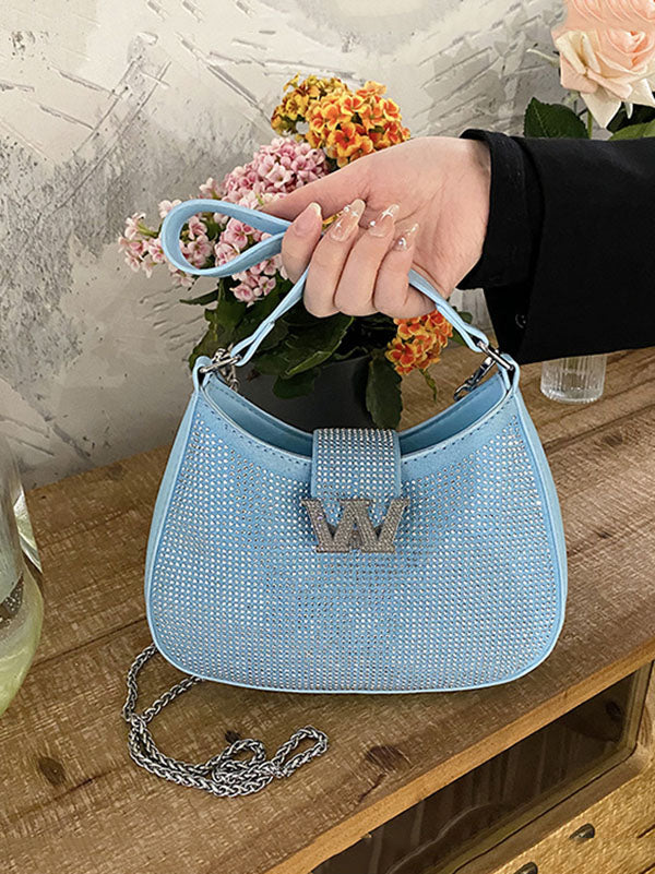 Bolso de hombro con forma de silla de montar y diamantes de imitación