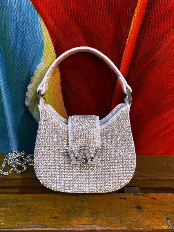 Bolso de hombro con forma de silla de montar y diamantes de imitación