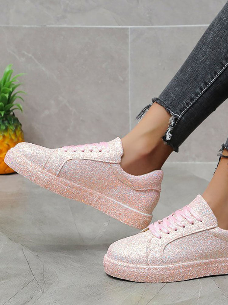 Sequins Lace Up Sneakers