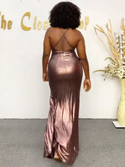 Backless Bronzing Slit Maxi Dress