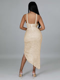 Sequin Halter Cut Out Slit Midi Dress