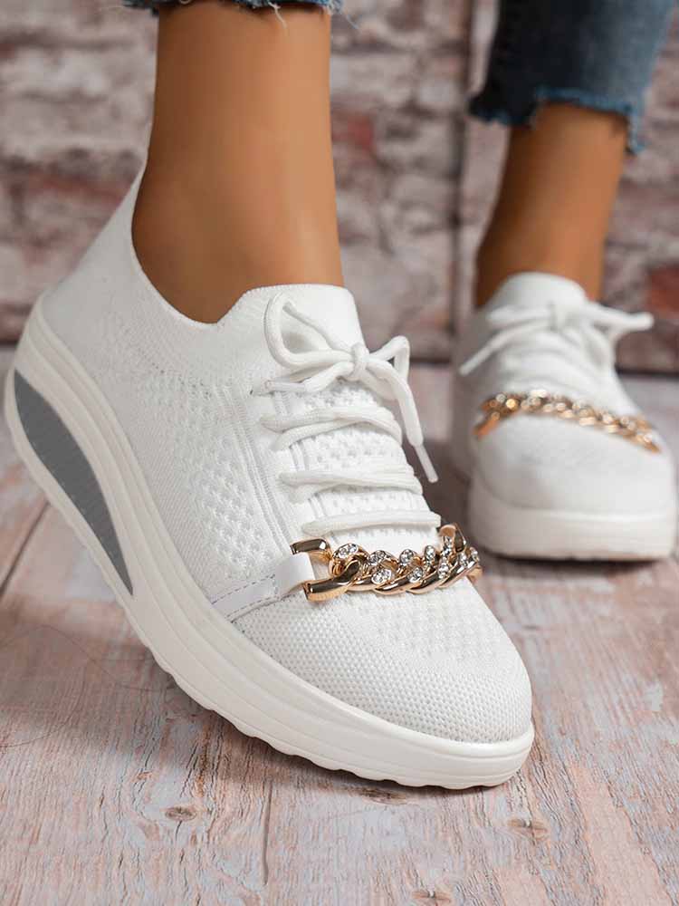 Chain Decor Lace-up Sneakers