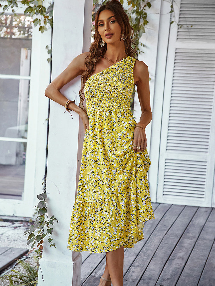 Floral One Shoulder Midi Dress