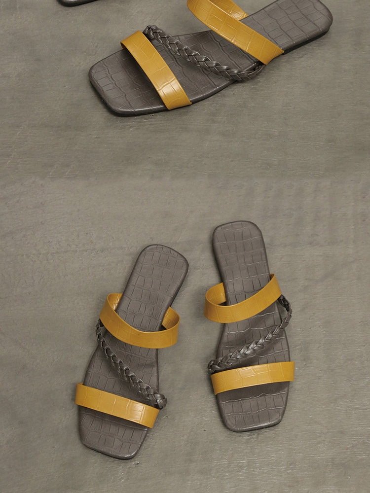 Striped Square Toe Resort Sandals