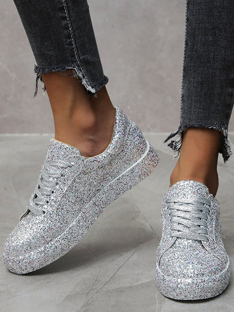 Sequins Lace Up Sneakers