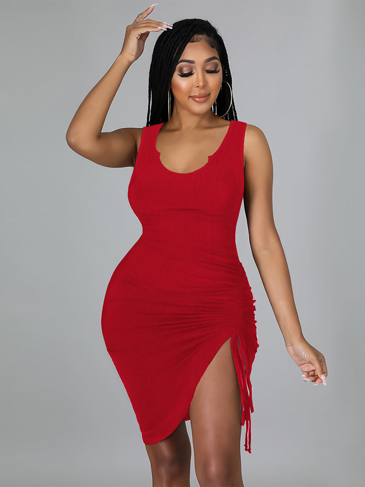 Bodycon Sleeveless Drawstring Midi Dress