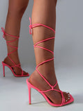 Knot Lace-up Square Toe Heels