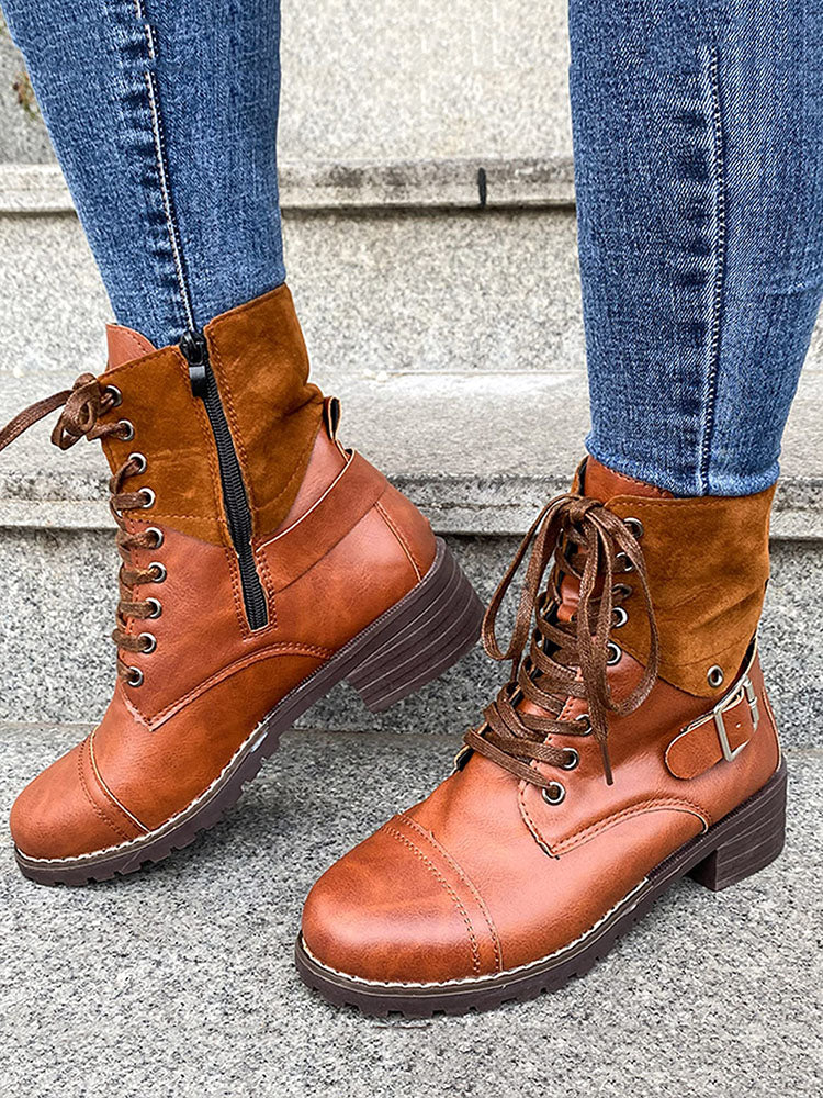 Chunky Heel Leather Boots