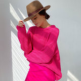 Candy Color Crewneck Pullover Sweater - Rose