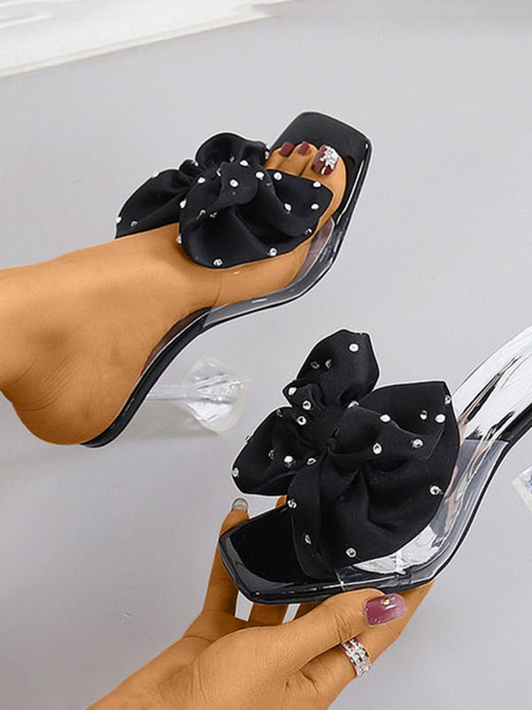 Silk Bowknot Rhinestone Deco Sandals