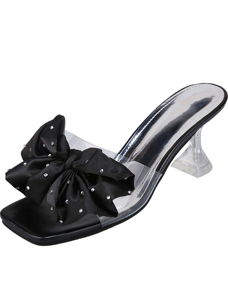 Silk Bowknot Rhinestone Deco Sandals