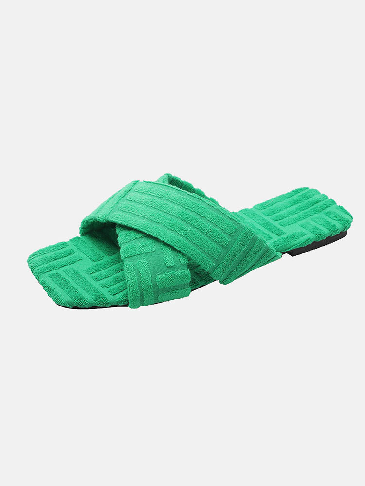 Toweling Flat Heel Slides