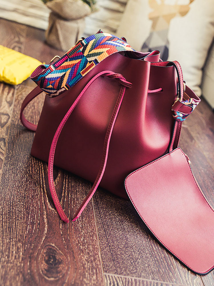 Colorful Strap Bucket Leather Bags