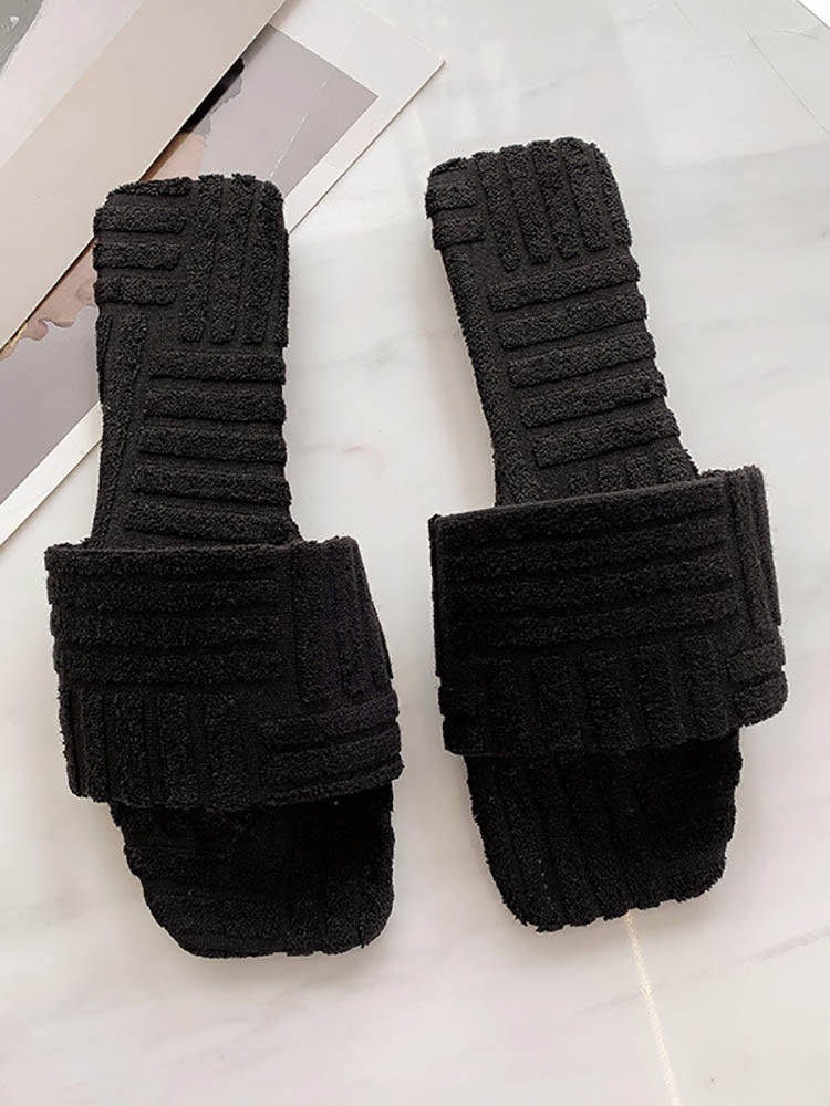 Toweling Flat Heel Slides