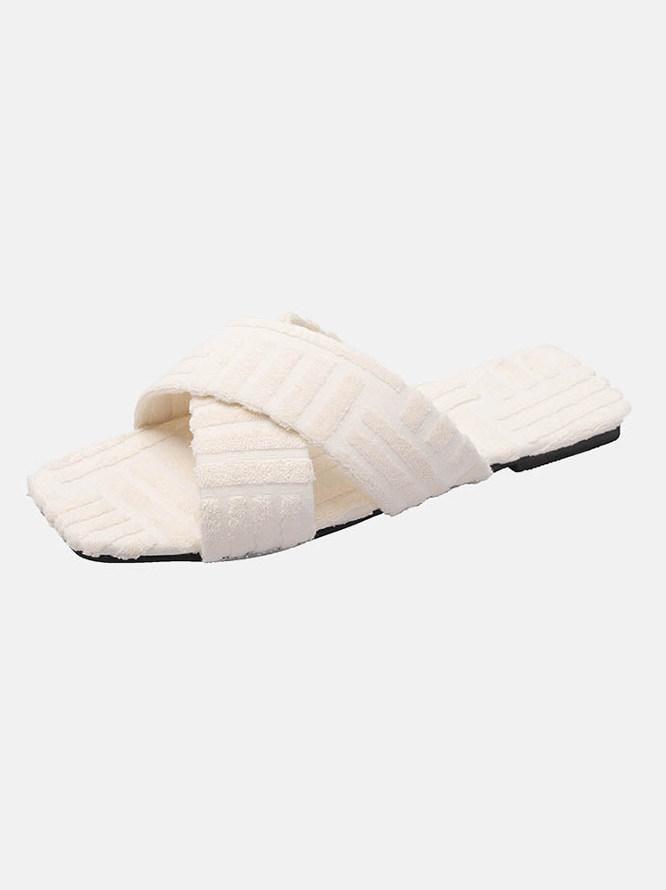 Toweling Flat Heel Slides