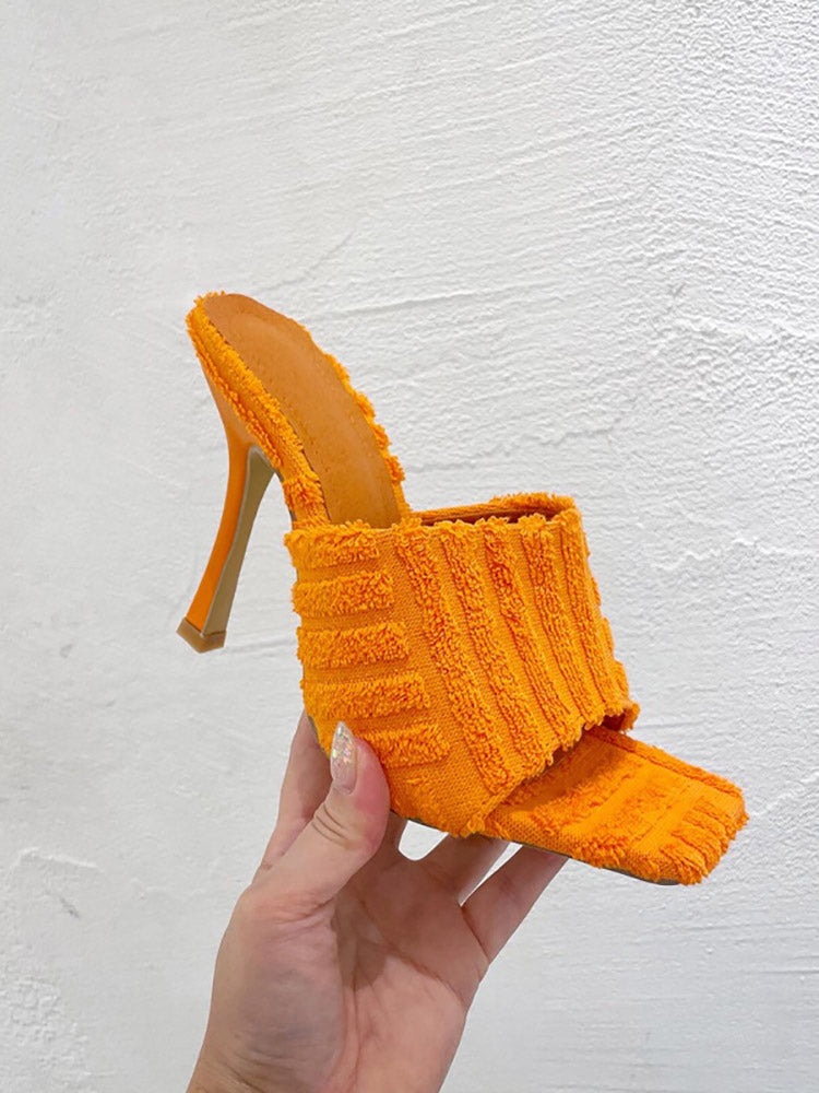 Toweling Square Toe Heels