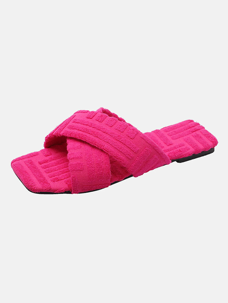 Toweling Flat Heel Slides