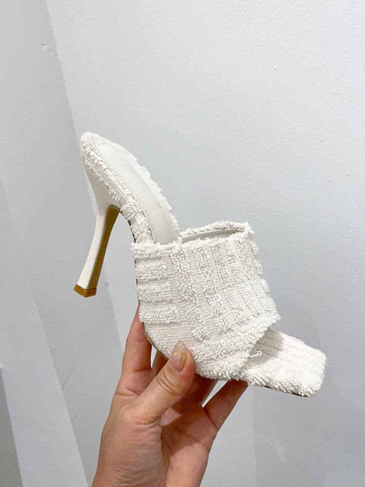 Toweling Square Toe Heels