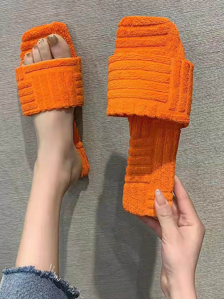 Sandalias de tacón plano de tejido de toalla