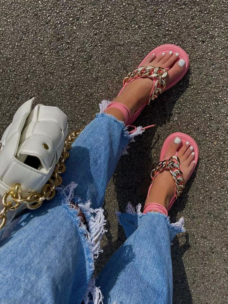 Clip Toe Platform Chain Sandals