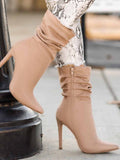 Ruched Stiletto Heeled Side Zipper Boots