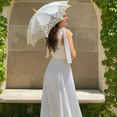 Vestido de verano midi con abertura alta y estampado en forma de A - Blanco