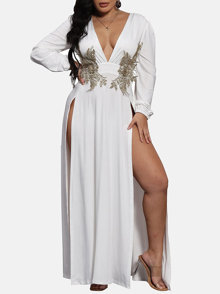 Deep V Neck High Split Maxi Dress