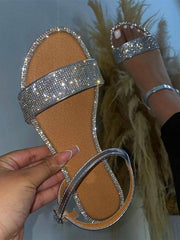 Sandalias planas informales con diamantes de imitación