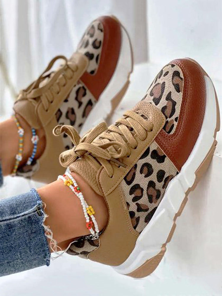 Lässige PU-Sneakers mit Leopardenmuster