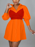 Patchwork Lace Up Shirt Dress