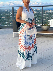 Tie Dye Halter Backless Dress