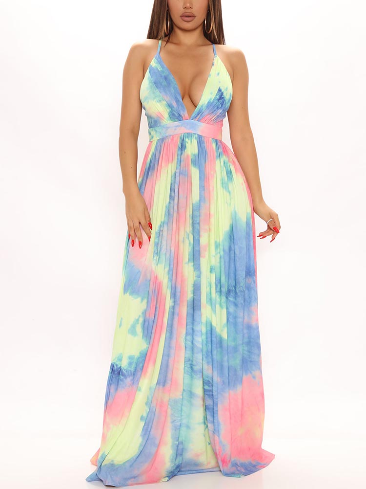 Backless Tie Dye Maxi Dress